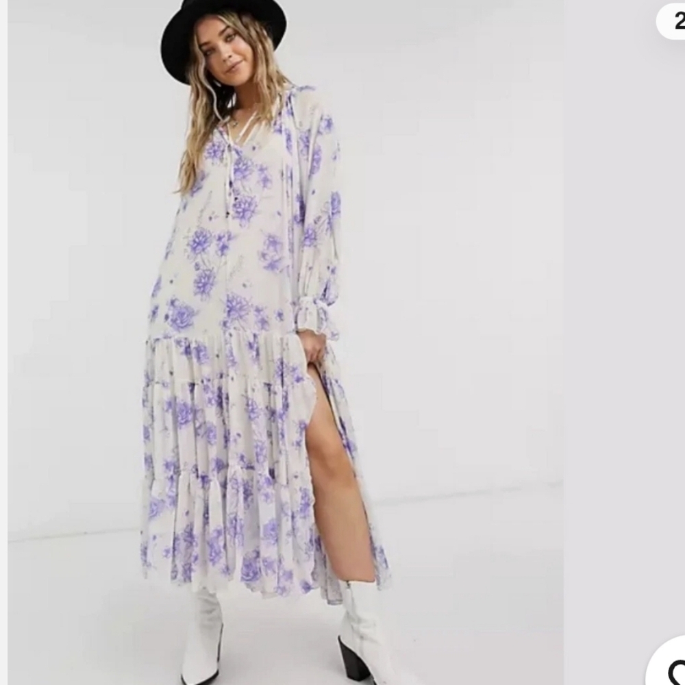 Free People Purple and White Floral Maxi Dress